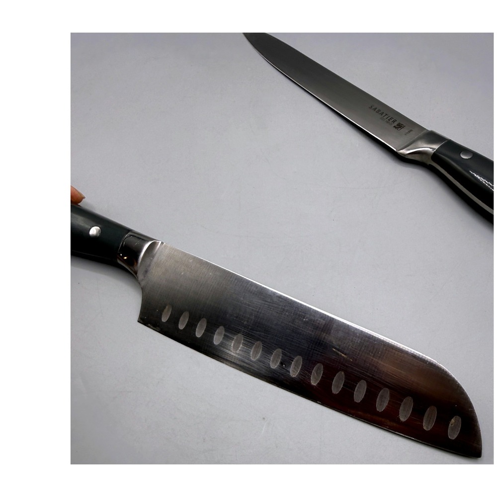 Sabatier 21C890 2 Piece Knife Set 7in Santoku 8in Slicer Damascus Etched Steel - Picture 12 of 16